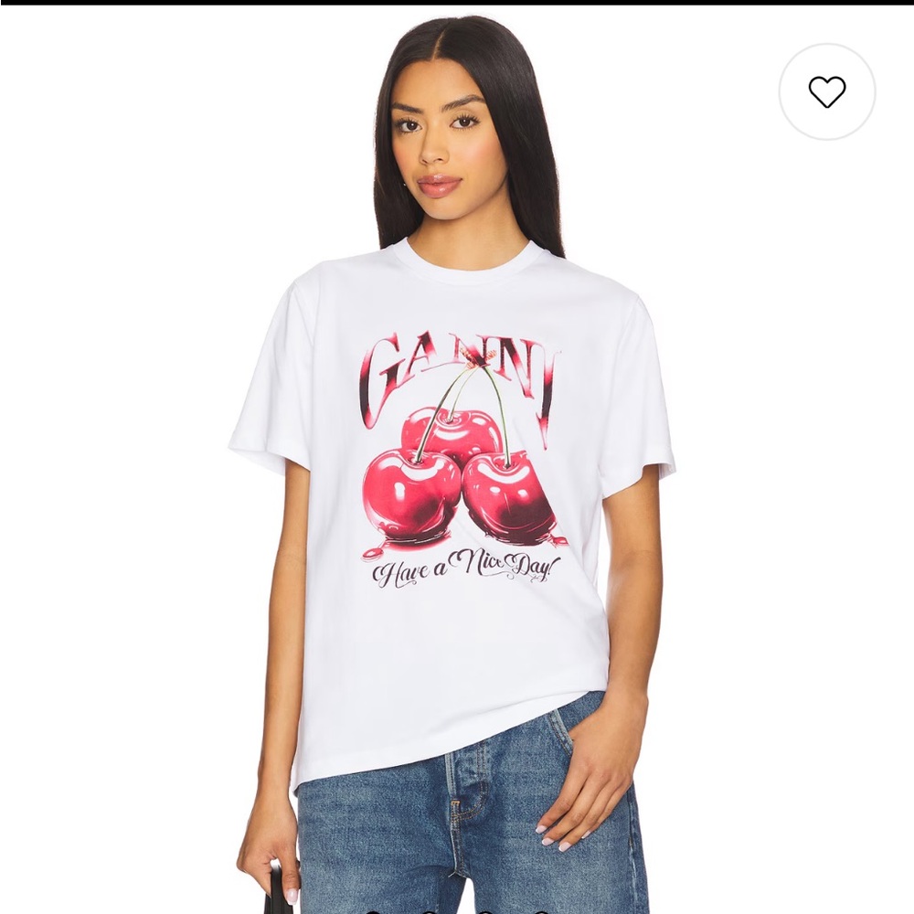 NWT Ganni cherry relaxed t shirt in bright white S